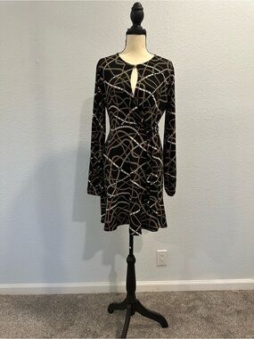 Long-Sleeve Chain-Print Wrap Dress